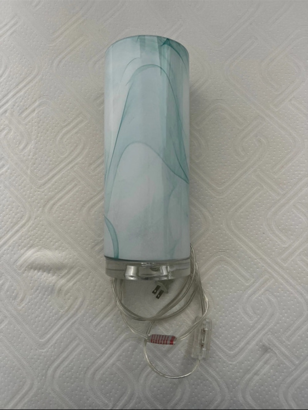 Marshalls Glass Marble Pattern Table Lamp in Light Teal and White